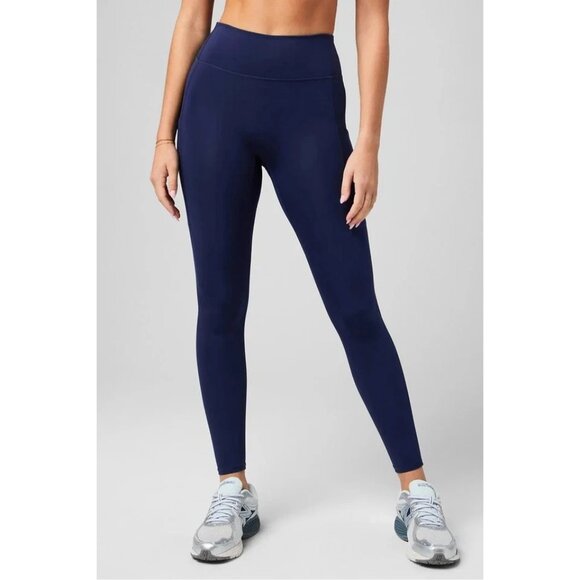 NWOT Fabletics Tight Women's XL Navy Blue High Waisted Leggings With Side Pocket - Picture 1 of 10